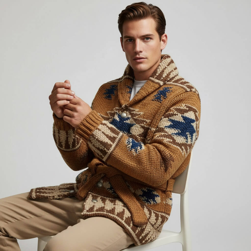 Trenton Jacquard Knit Wool Cardigan