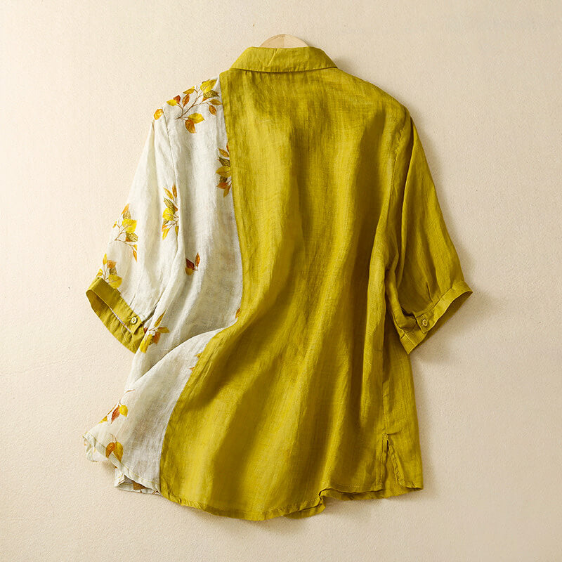 Lila Two-Tone Linen Blouse