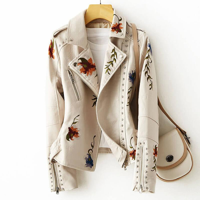 Magnolia Retro Floral Leather Jacket