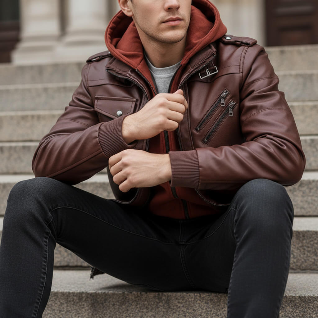 Robert Hooded Leather Jacket