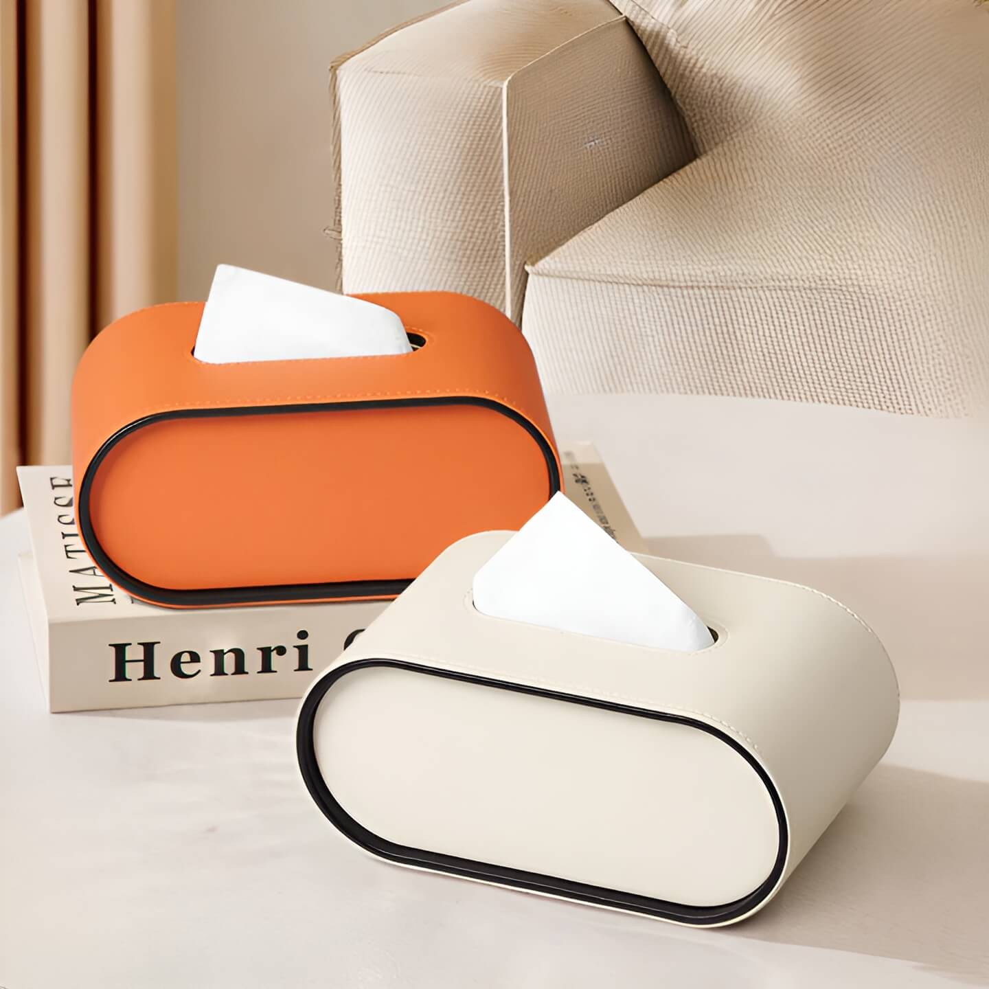 Arc Leather Tissue Box