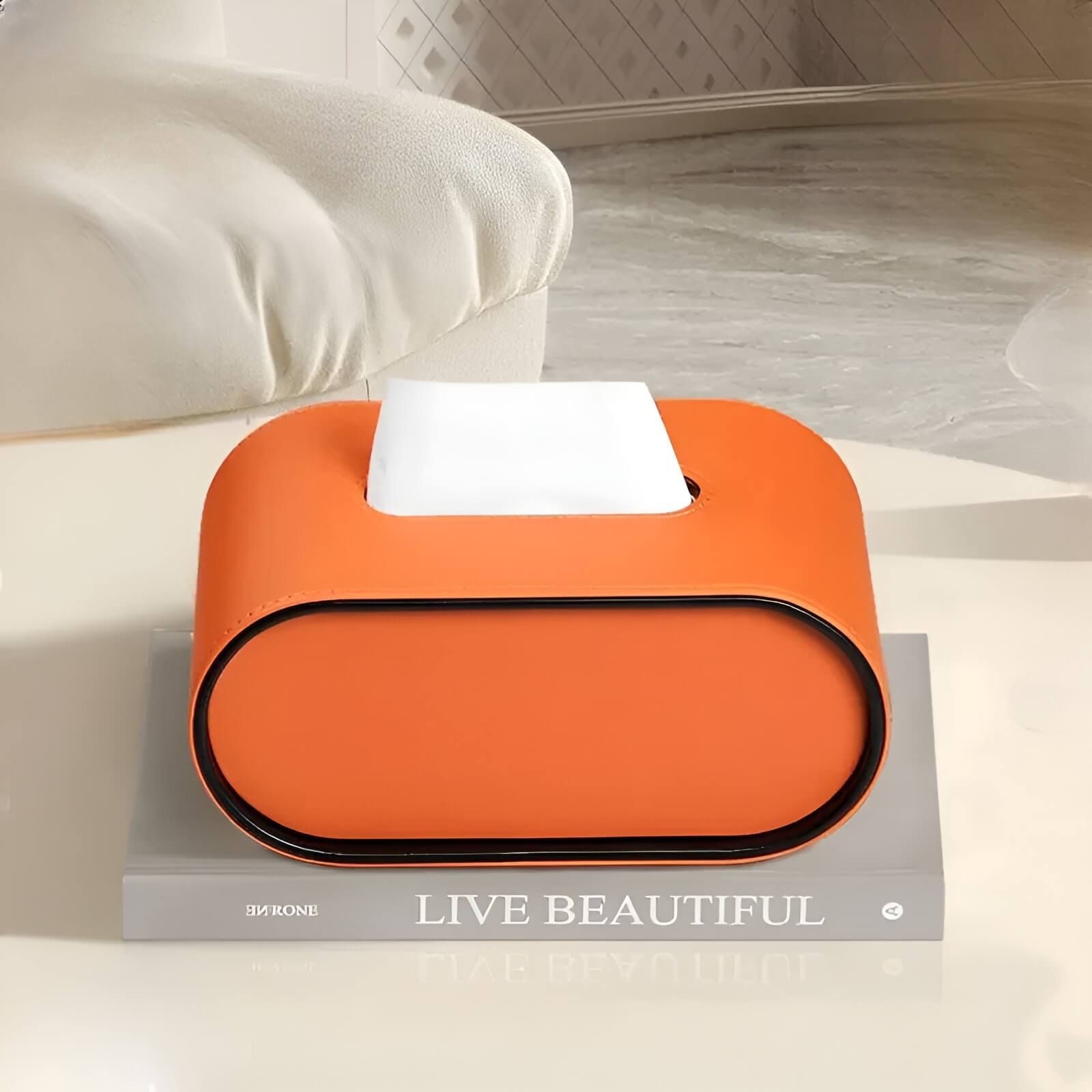 Arc Leather Tissue Box