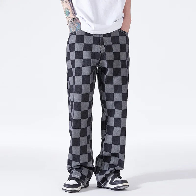 Checkered Denim Jeans